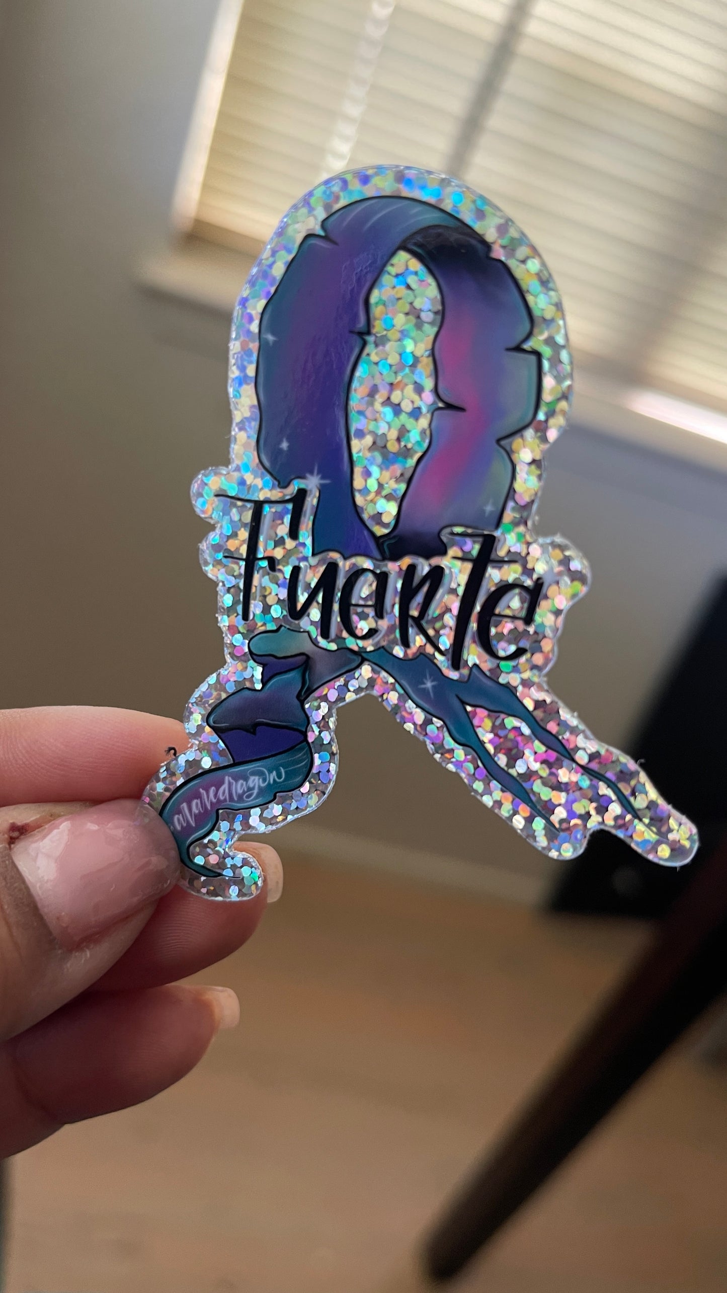 Fuerte Cancer Ribbon Glitter Sticker