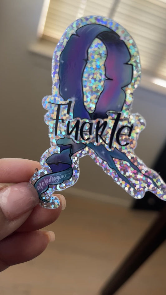 Fuerte Cancer Ribbon Glitter Sticker